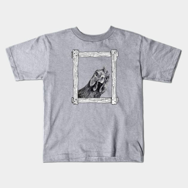 Funny Chicken in a Frame Kids T-Shirt by mynaito